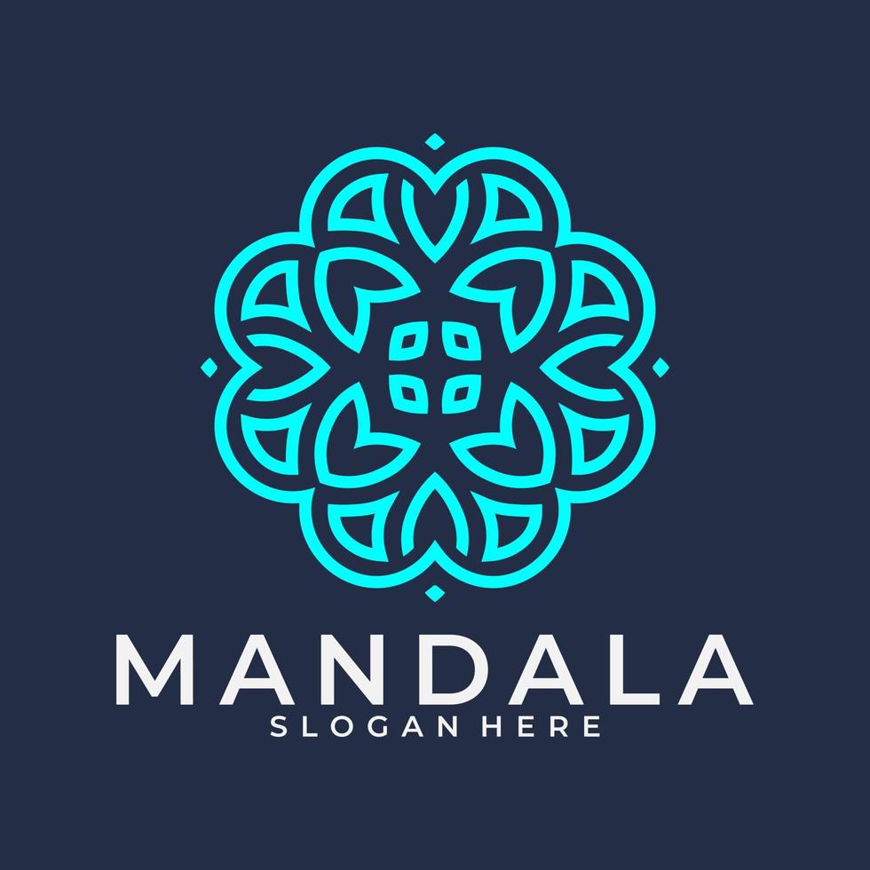 logotype de marque, modèle de logo de mandala de fleurs décoratives abstraites, signe de logo tourbillonnant dans un style arabe ornemental, création de logo floral minimaliste pour boutique, spa, yoga, méditation vecteur