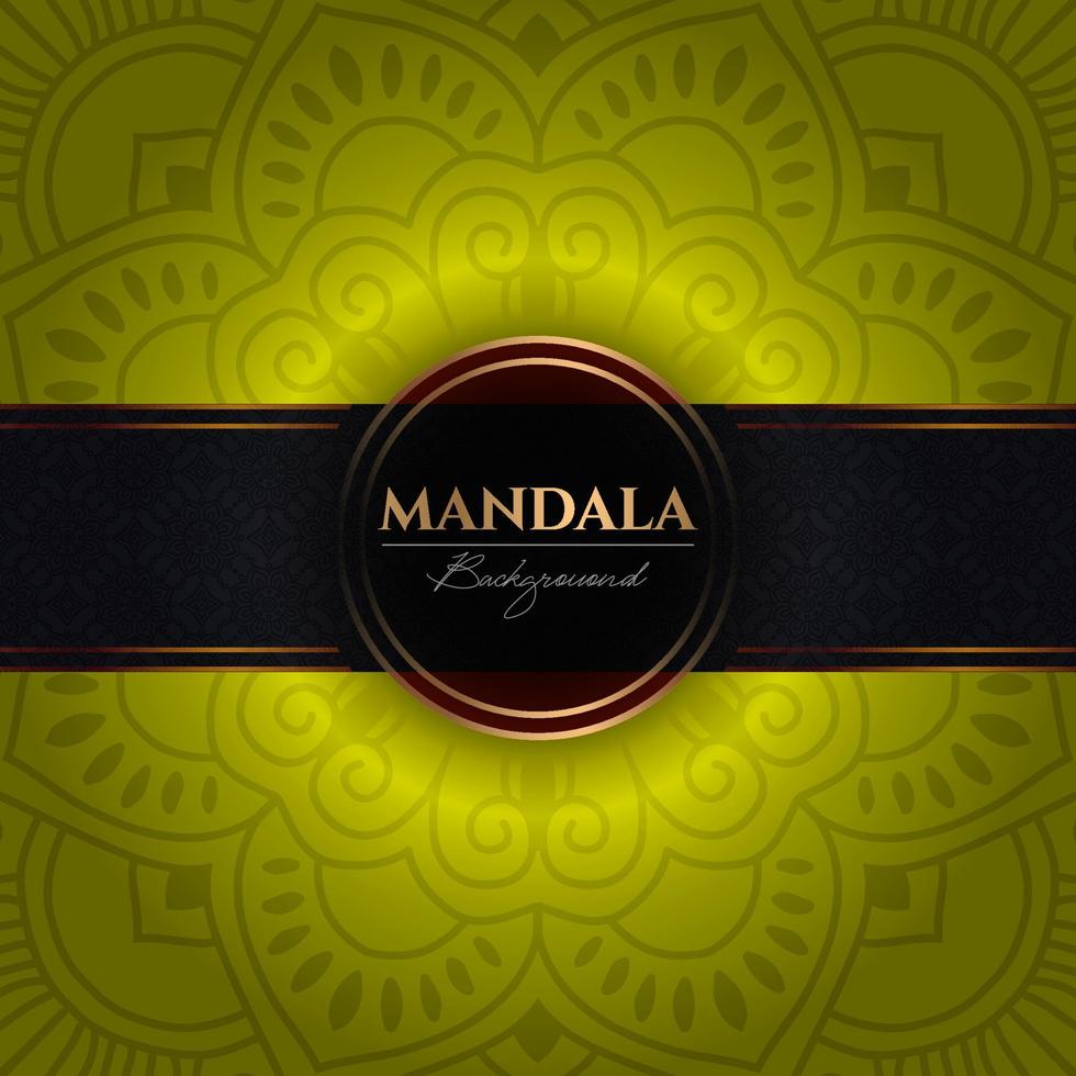 modèle de fond de vecteur de luxe avec des éléments ethniques de mandala floral, fond jaune ornemental arabesque