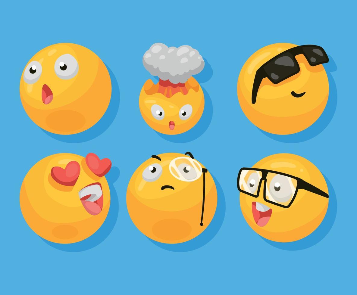 six icônes de style 3d emojis vecteur