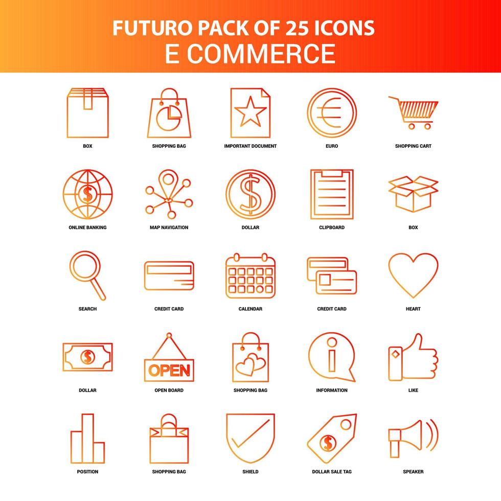 jeu d'icônes de commerce électronique futuro 25 orange vecteur
