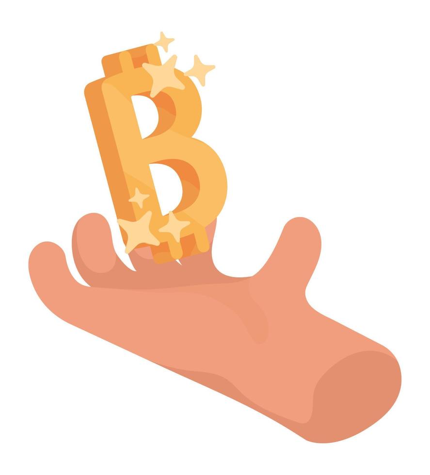 symbole bitcoin à la main vecteur