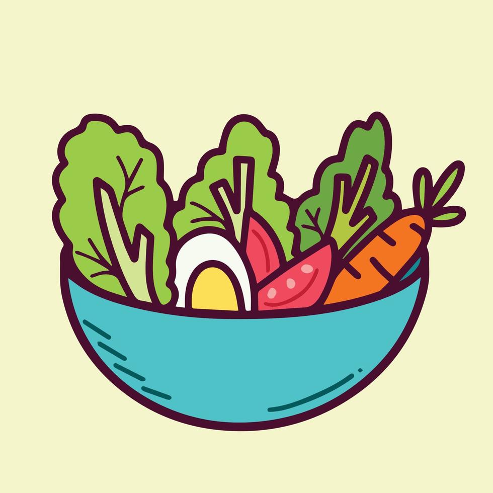 salade saine pour le petit-déjeuner ou illustration vectorielle de régime végétalien avec dessin de style art plat de dessin animé. vecteur