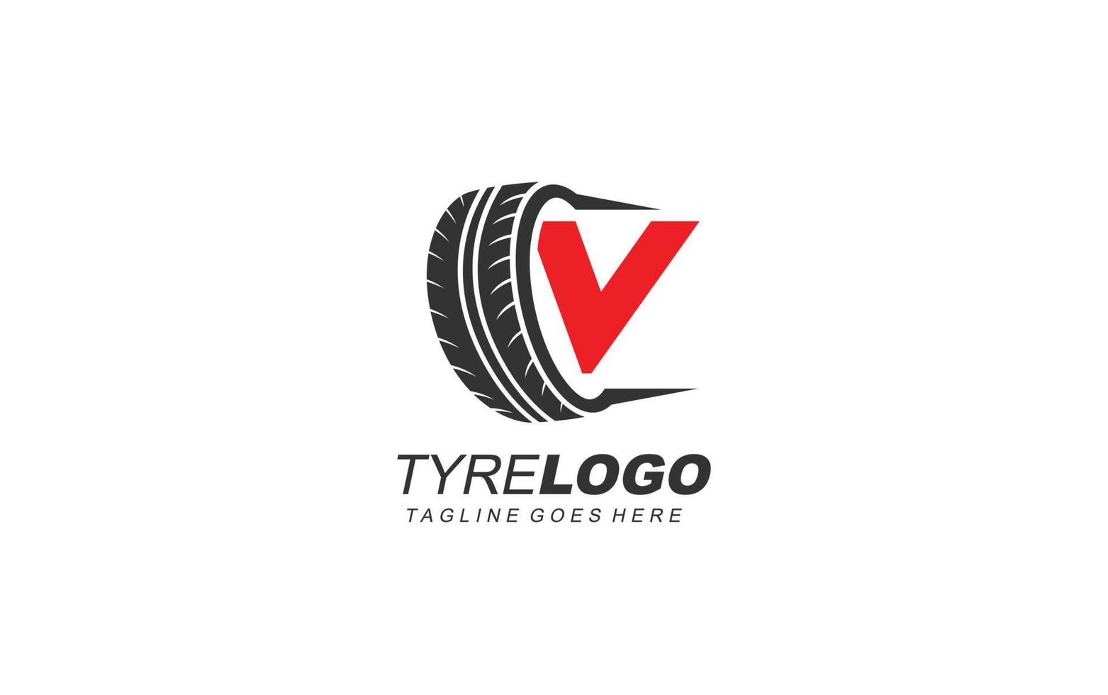 v logo pneu pour entreprise de marque. illustration vectorielle de modèle de roue pour votre marque. vecteur