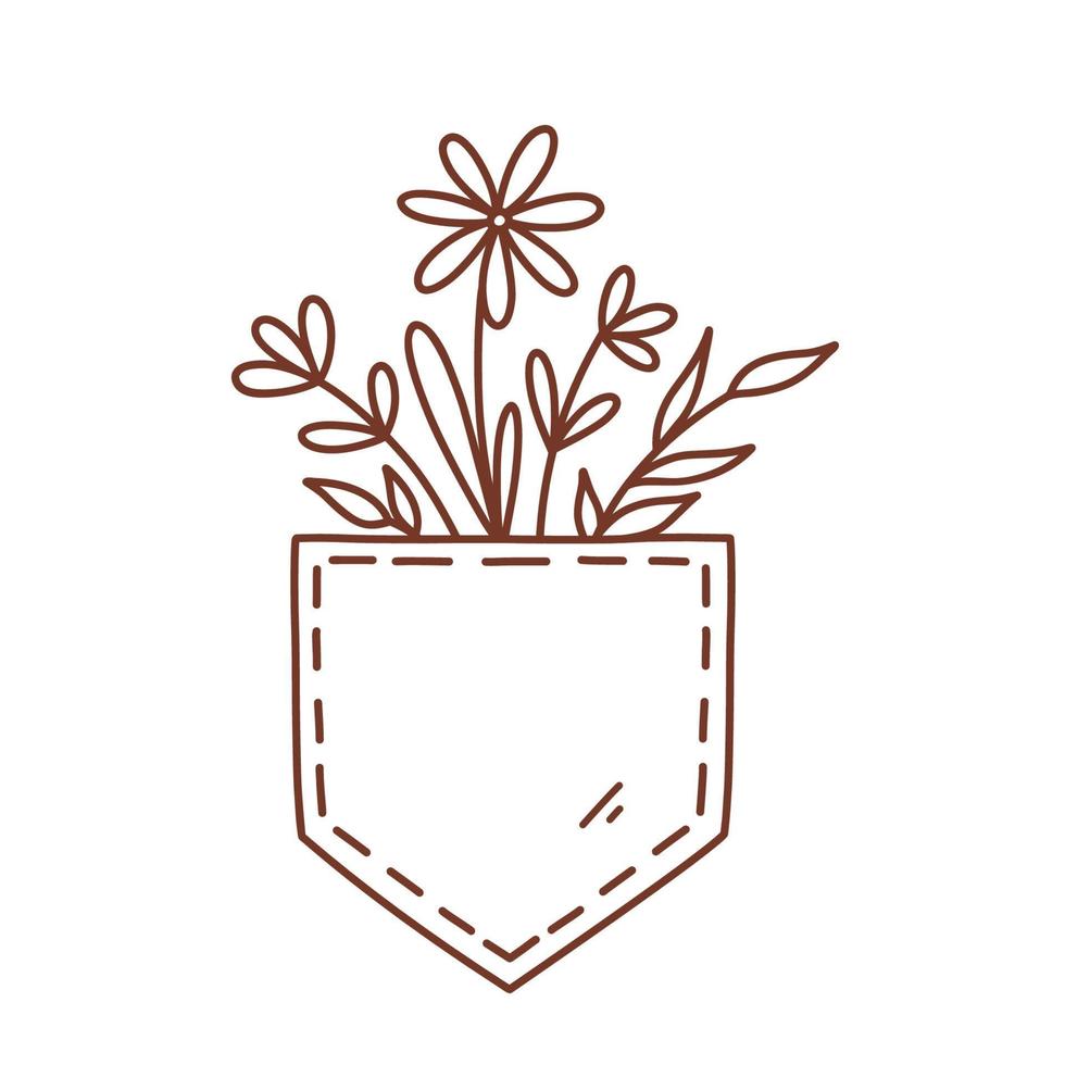 fleurs mignonnes dans une poche isolée sur fond blanc. illustration vectorielle dessinée à la main dans un style doodle. parfait pour les cartes, invitations, décorations, logo, divers designs. vecteur