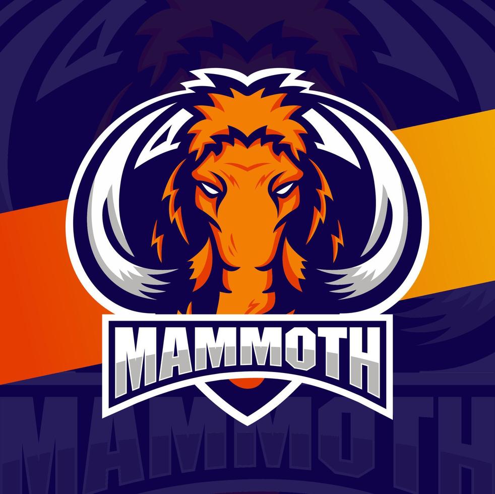 personnage de conception de logo esport mascotte tête de grand mammouth pour le logo de sport et de jeu vecteur