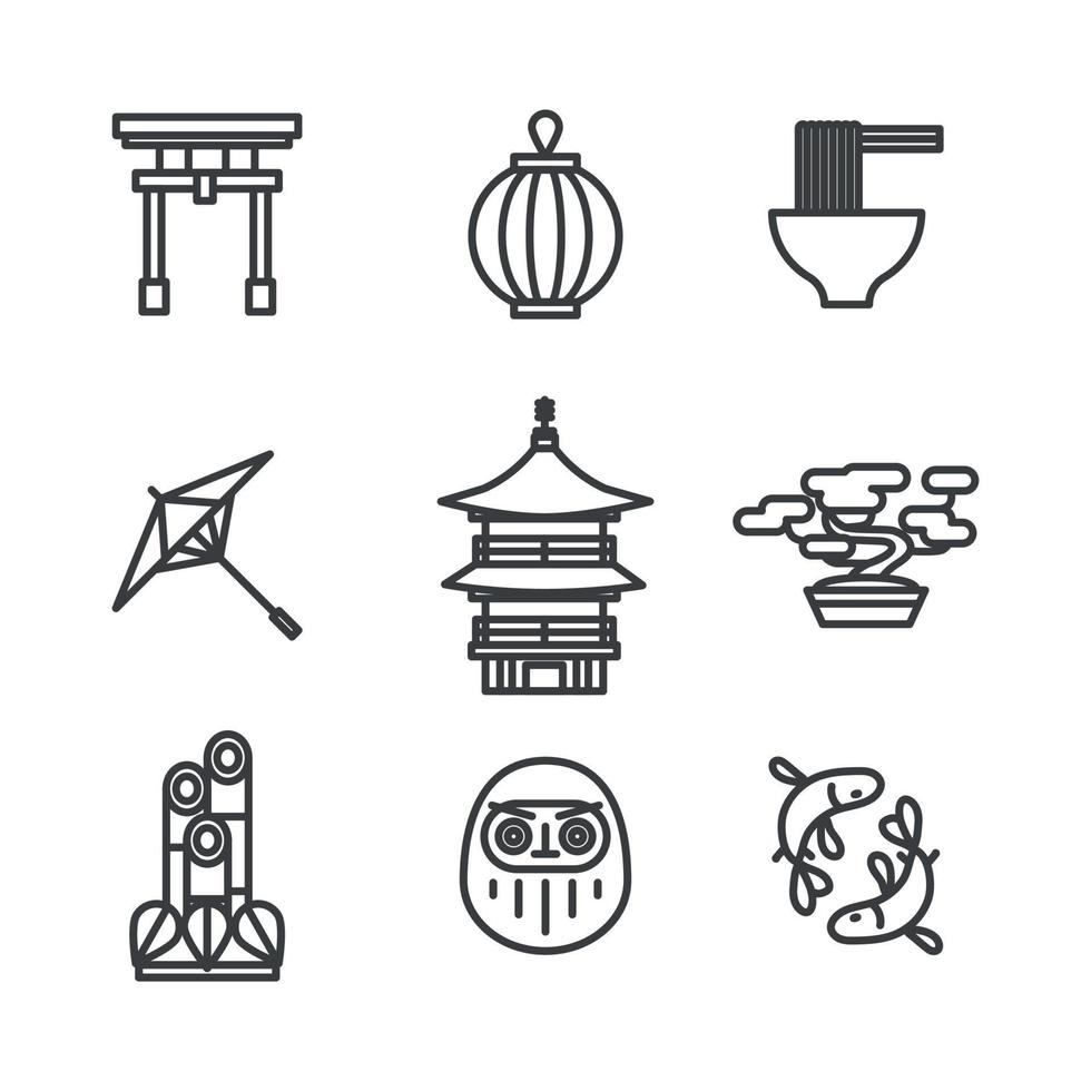 icônes japonaises typiques vecteur