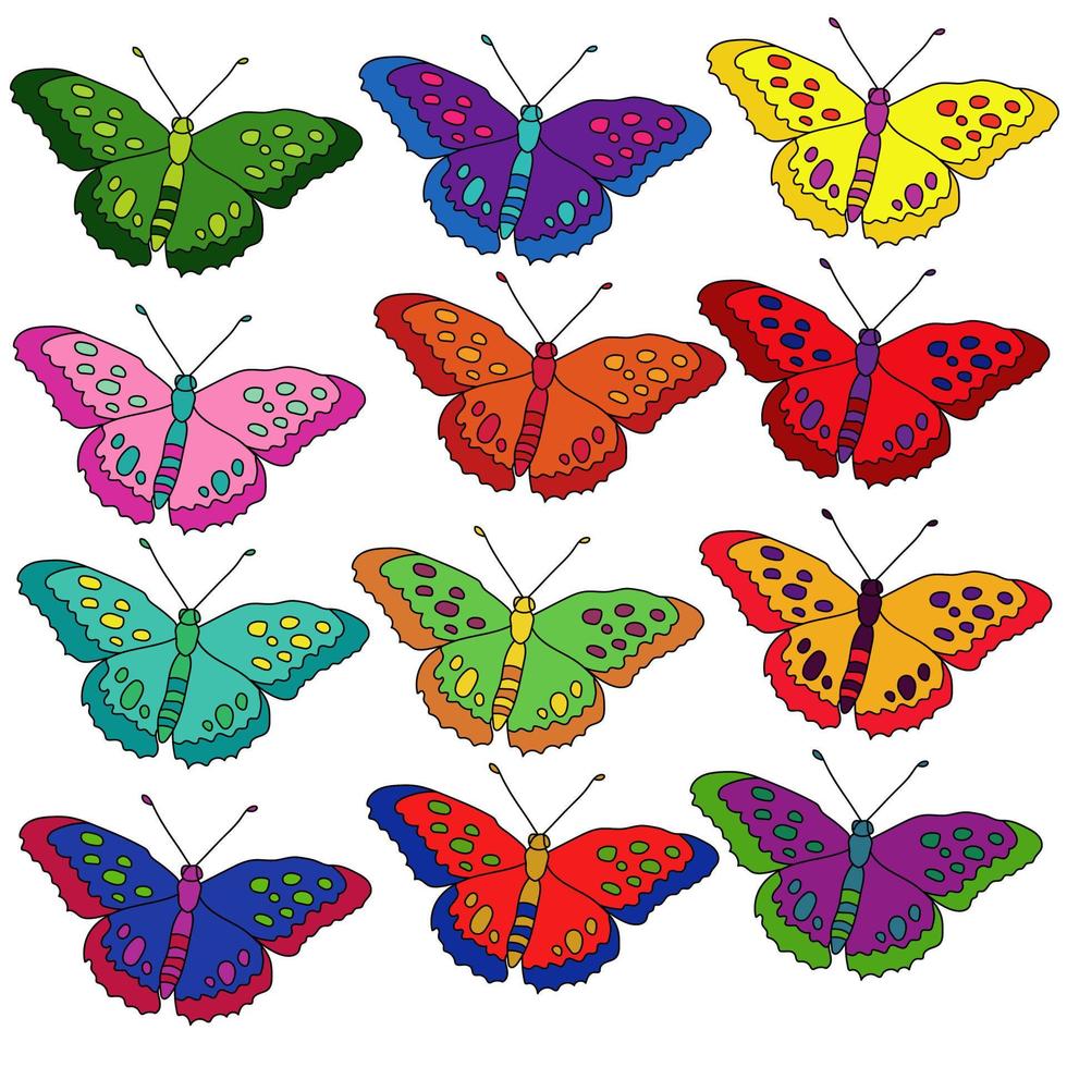 ensemble de papillons multicolores lumineux, insectes volants fantastiques vecteur