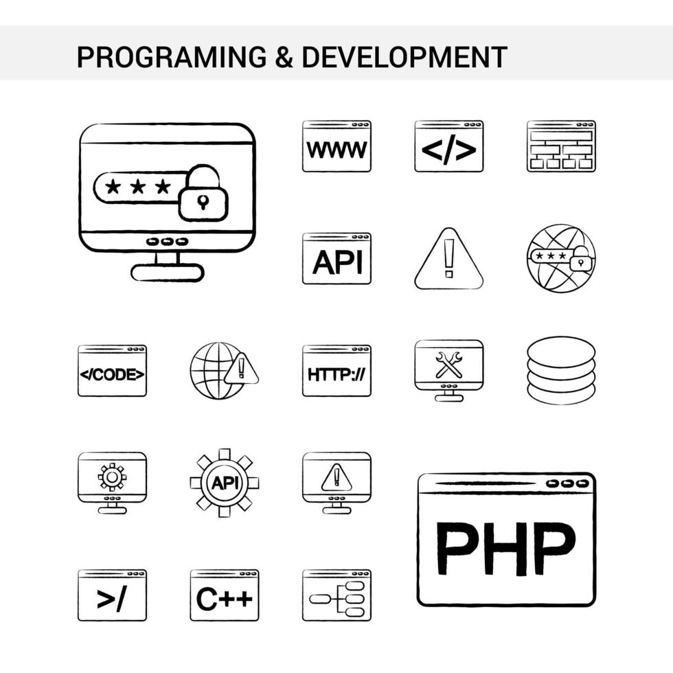 programmation et développement style de jeu d'icônes dessinés à la main isolé sur fond blanc vecteur