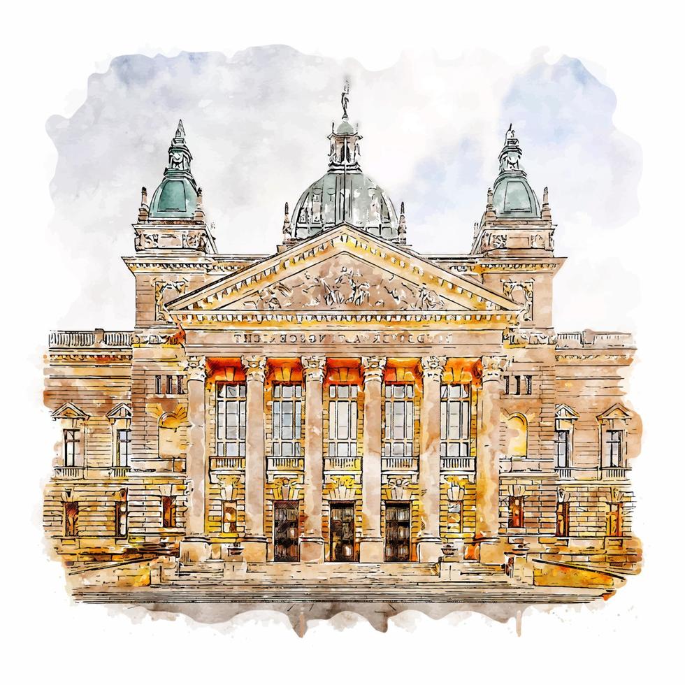 leipzig allemagne croquis aquarelle illustration dessinée à la main vecteur