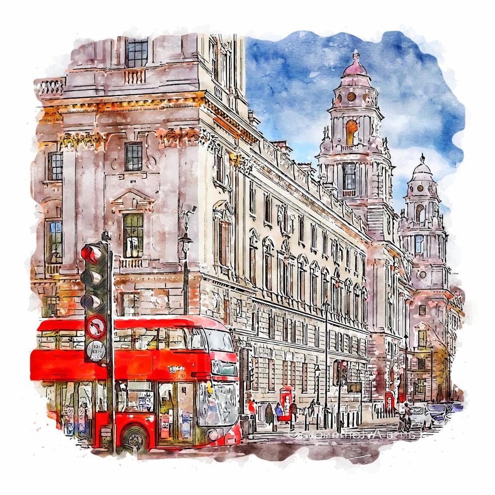 place du parlement londres croquis aquarelle illustration dessinée à la main vecteur