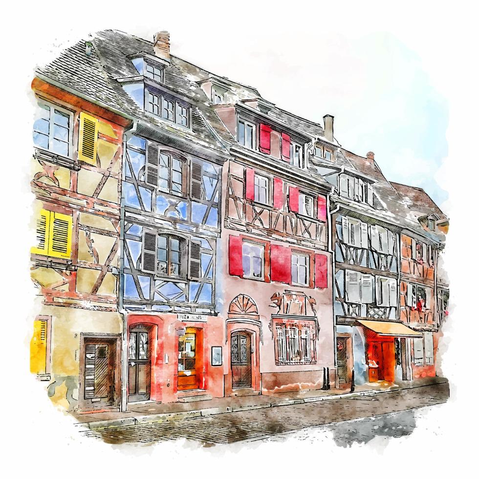 colmar france croquis aquarelle illustration dessinée à la main vecteur