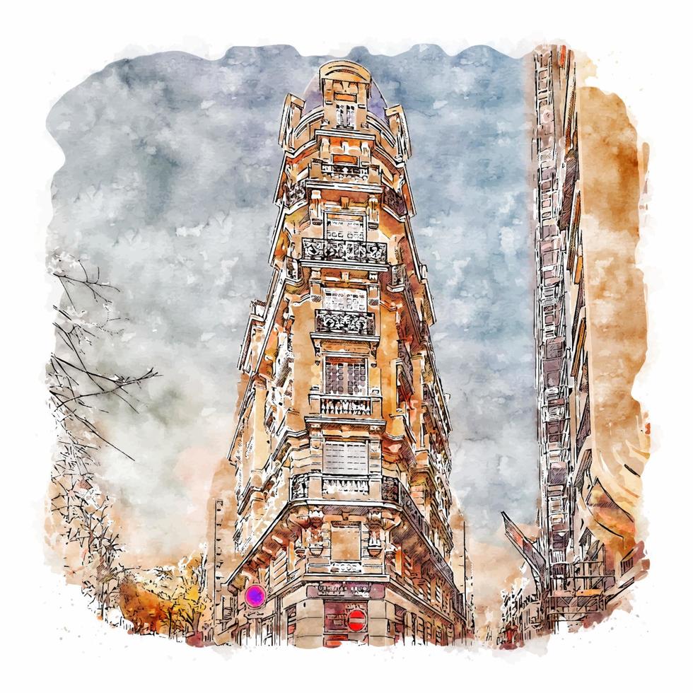 paris france croquis aquarelle illustration dessinée à la main vecteur