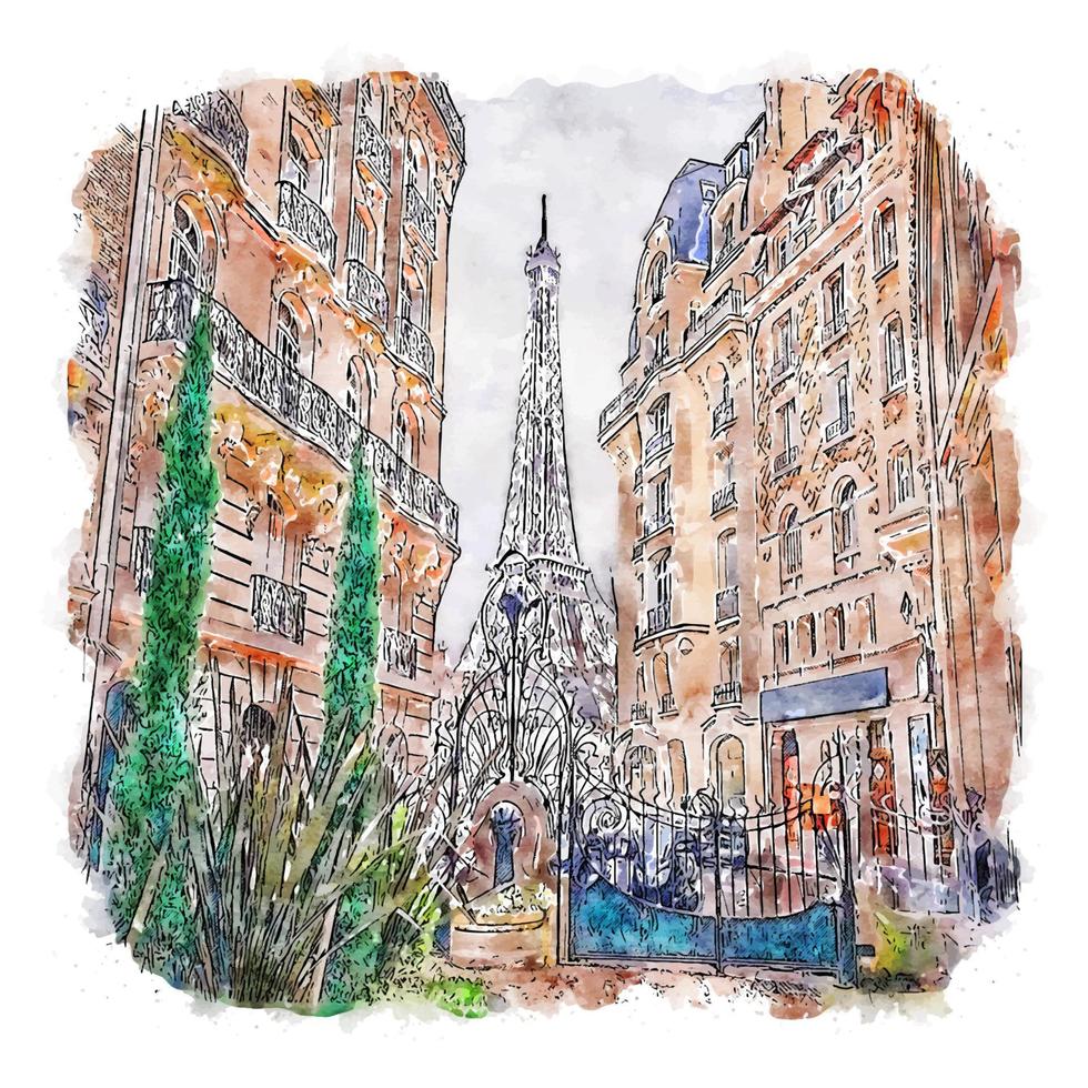 architecture paris france croquis aquarelle illustration dessinée à la main vecteur