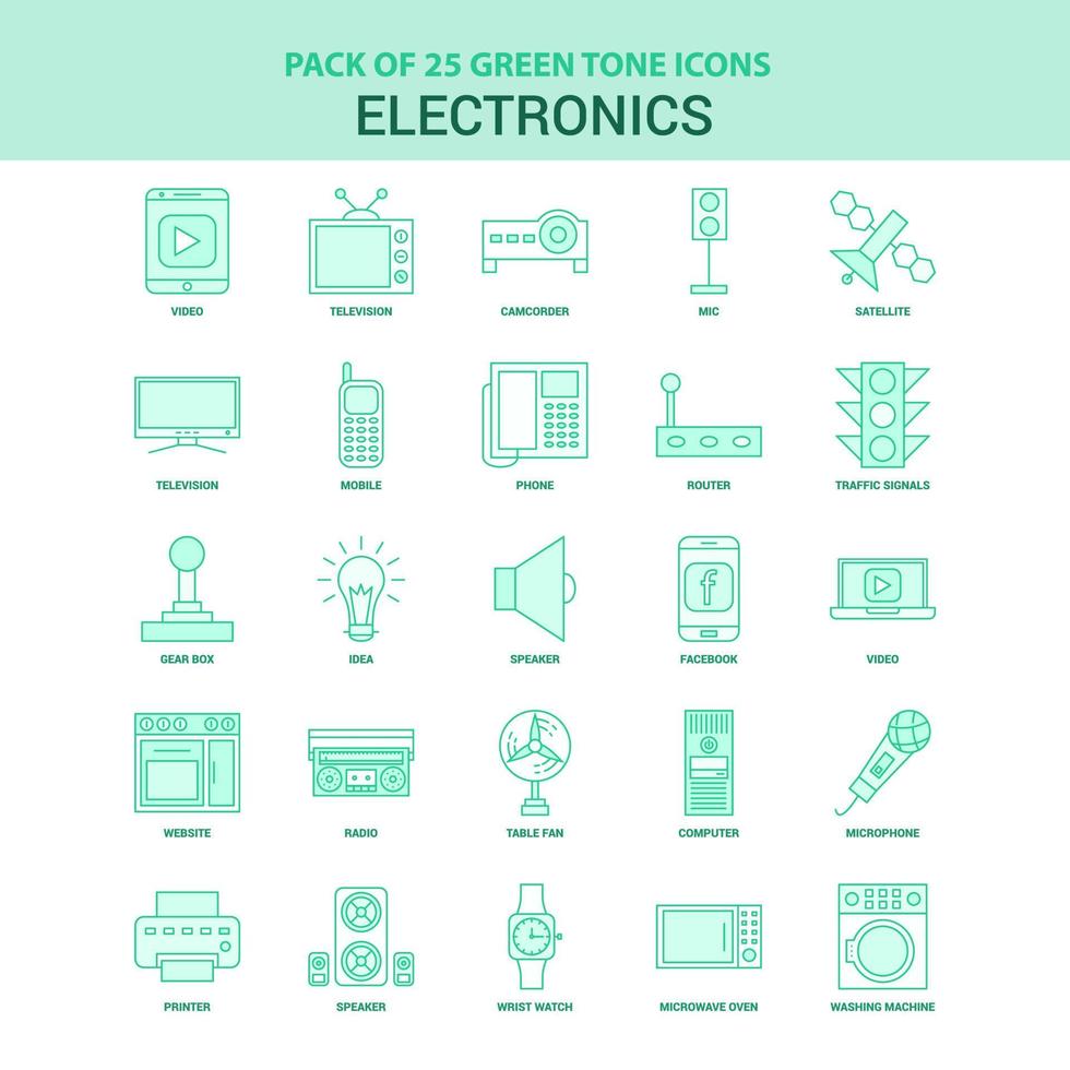 25 jeu d'icônes électroniques vertes vecteur