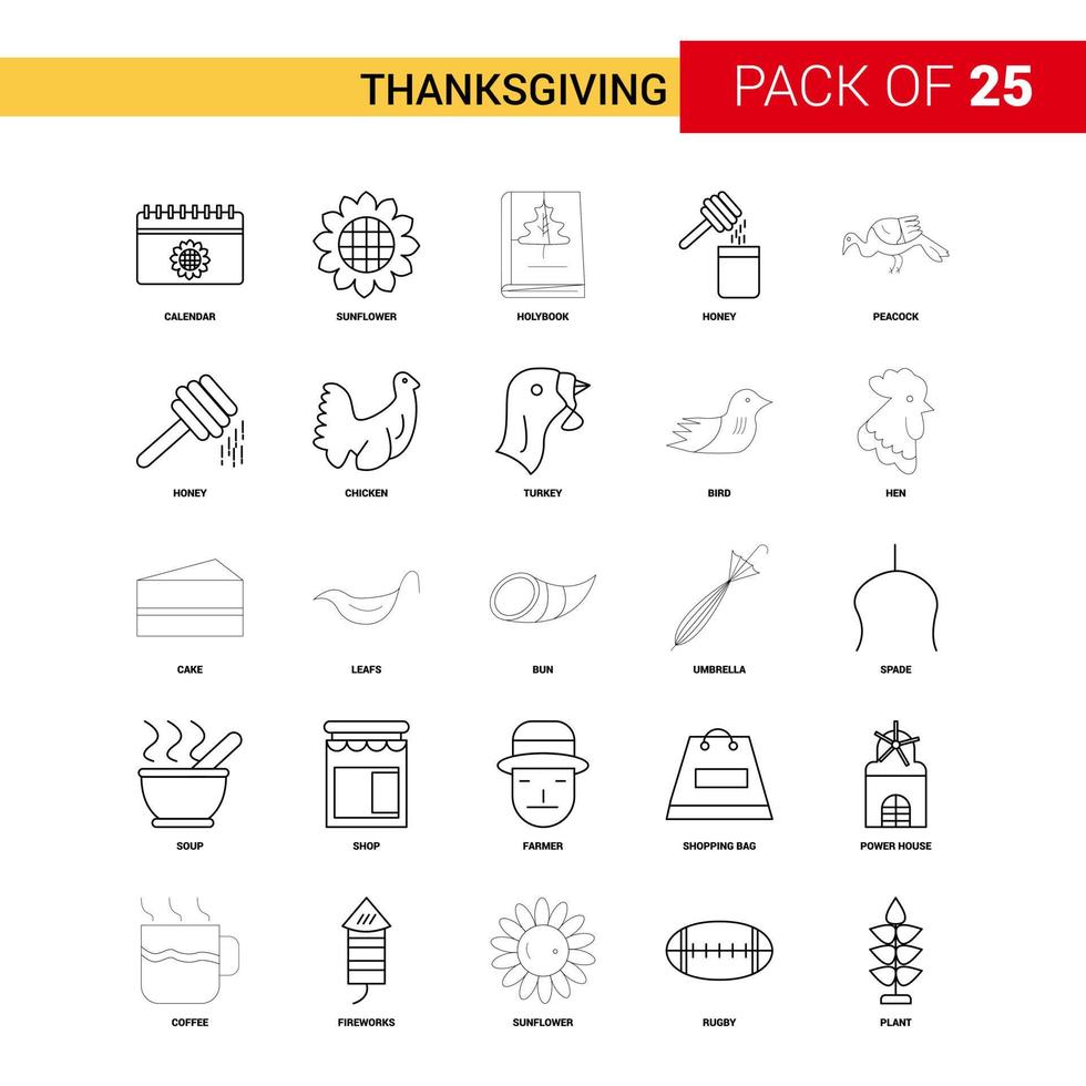 icône de ligne noire de thanksgiving 25 jeu d'icônes de contour d'entreprise vecteur