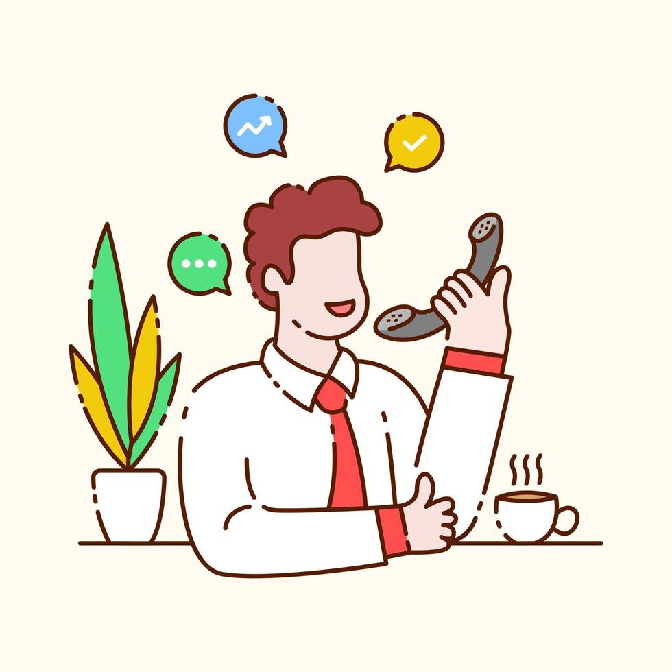 l'homme appelle un partenaire commercial. illustration de concept d'entreprise vecteur