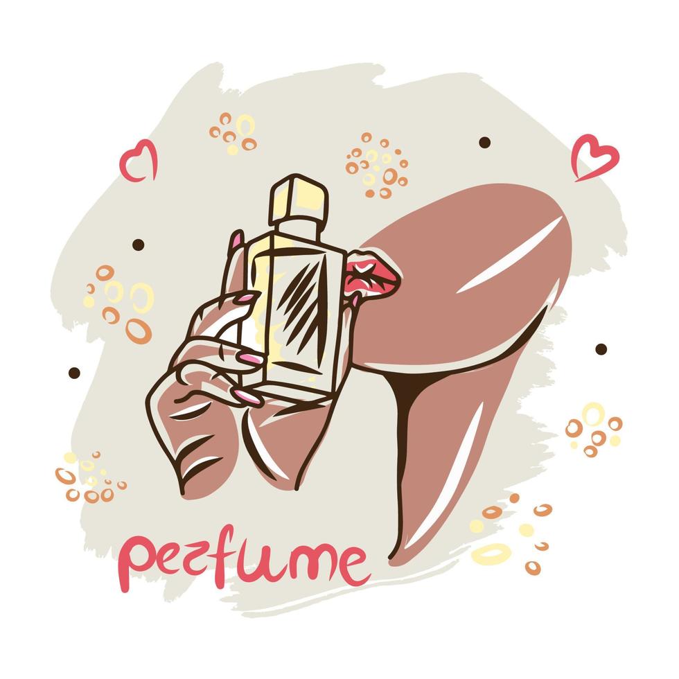 bouteille de parfum, parfum, dessiné à la main, accessoire cosmétique, parfum, griffonnage vecteur
