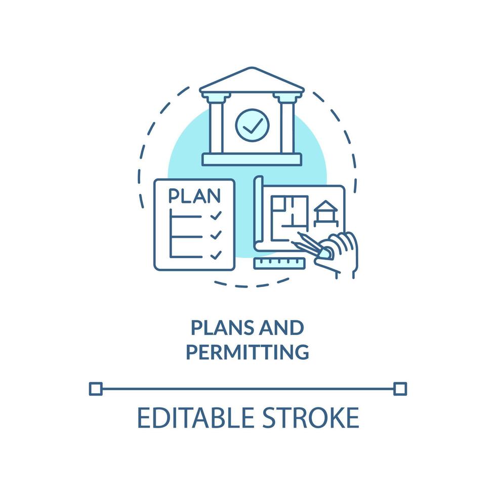plans et permettant l'icône de concept turquoise. projet approuvé. phase de la construction de maisons idée abstraite illustration de la ligne mince. dessin de contour isolé. trait modifiable. vecteur