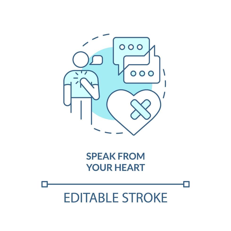 parler de l'icône de concept de coeur turquoise. relation de guérison après argument idée abstraite illustration en ligne mince. dessin de contour isolé. trait modifiable. vecteur