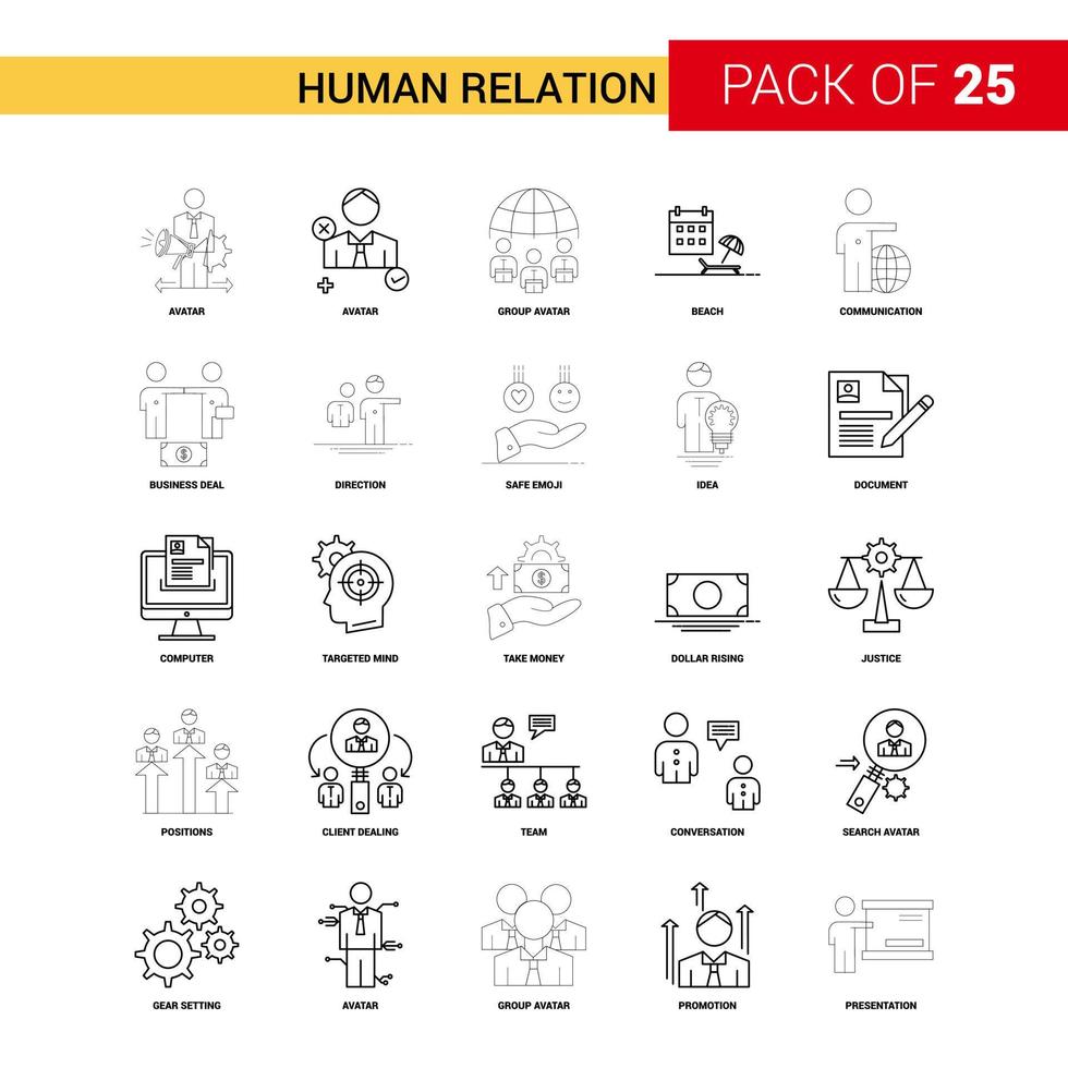 relation humaine ligne noire icône 25 jeu d'icônes de contour d'entreprise vecteur