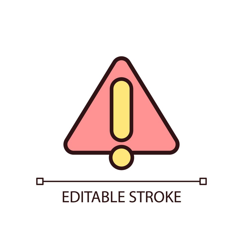 panneau d'avertissement icône de couleur RVB parfaite pixel. sensibilisation aux dangers. une information important. attirant l'attention. illustration vectorielle isolée. dessin au trait rempli simple. trait modifiable. vecteur