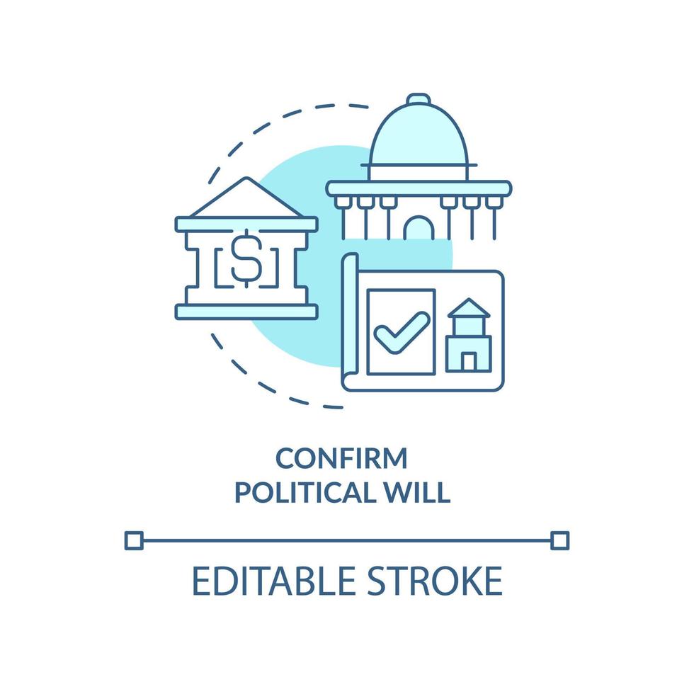 confirmer l'icône de concept turquoise de volonté politique. aide municipale. idée abstraite de développement de logements illustration de ligne mince. dessin de contour isolé. trait modifiable. vecteur