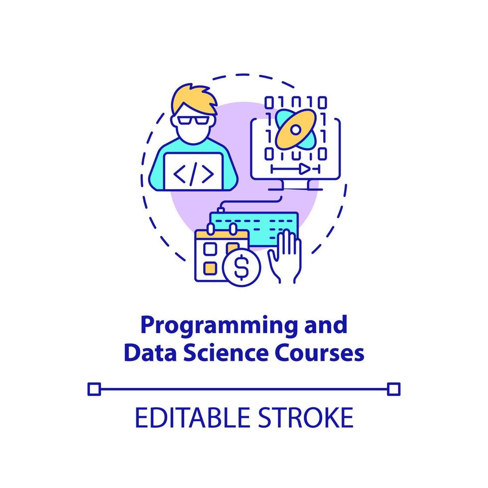 icône de concept de cours de programmation et de science des données. idée d'éducation en ligne idée abstraite illustration de ligne mince. dessin de contour isolé. trait modifiable. vecteur