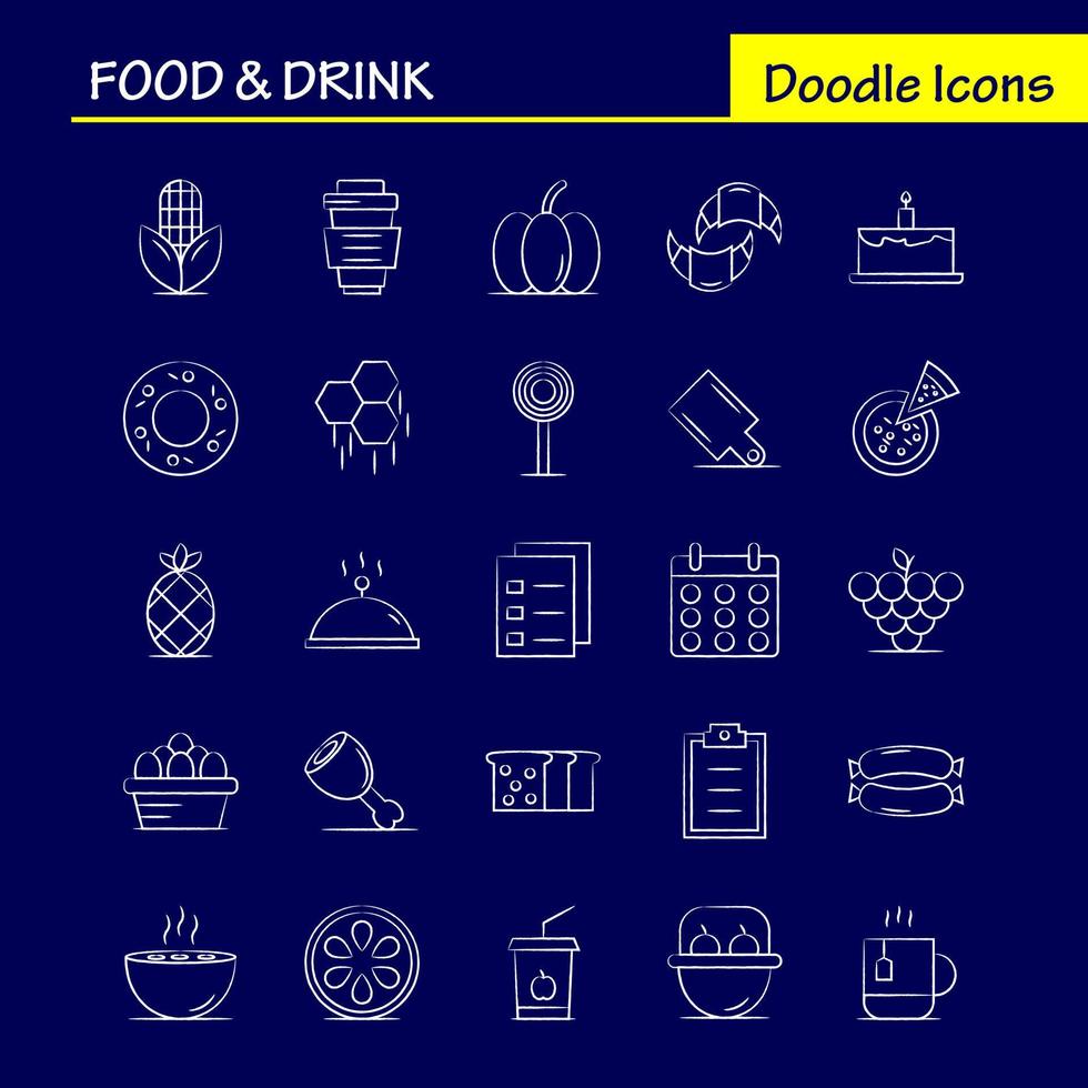 nourriture et boisson icônes dessinées à la main pour infographie kit uxui mobile et conception d'impression comprennent petit déjeuner croissant nourriture hotte cuisine nourriture chaude jeu d'icônes vecteur