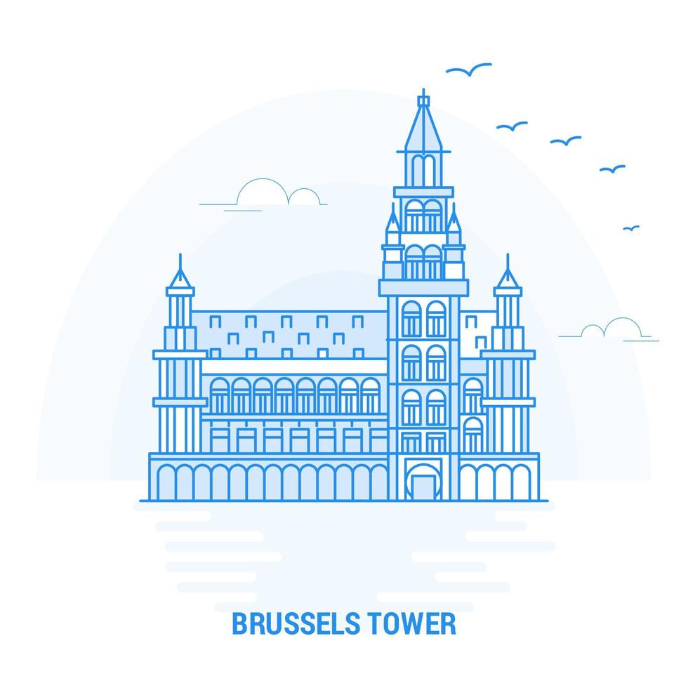 brussels tower blue landmark fond créatif et modèle d'affiche vecteur