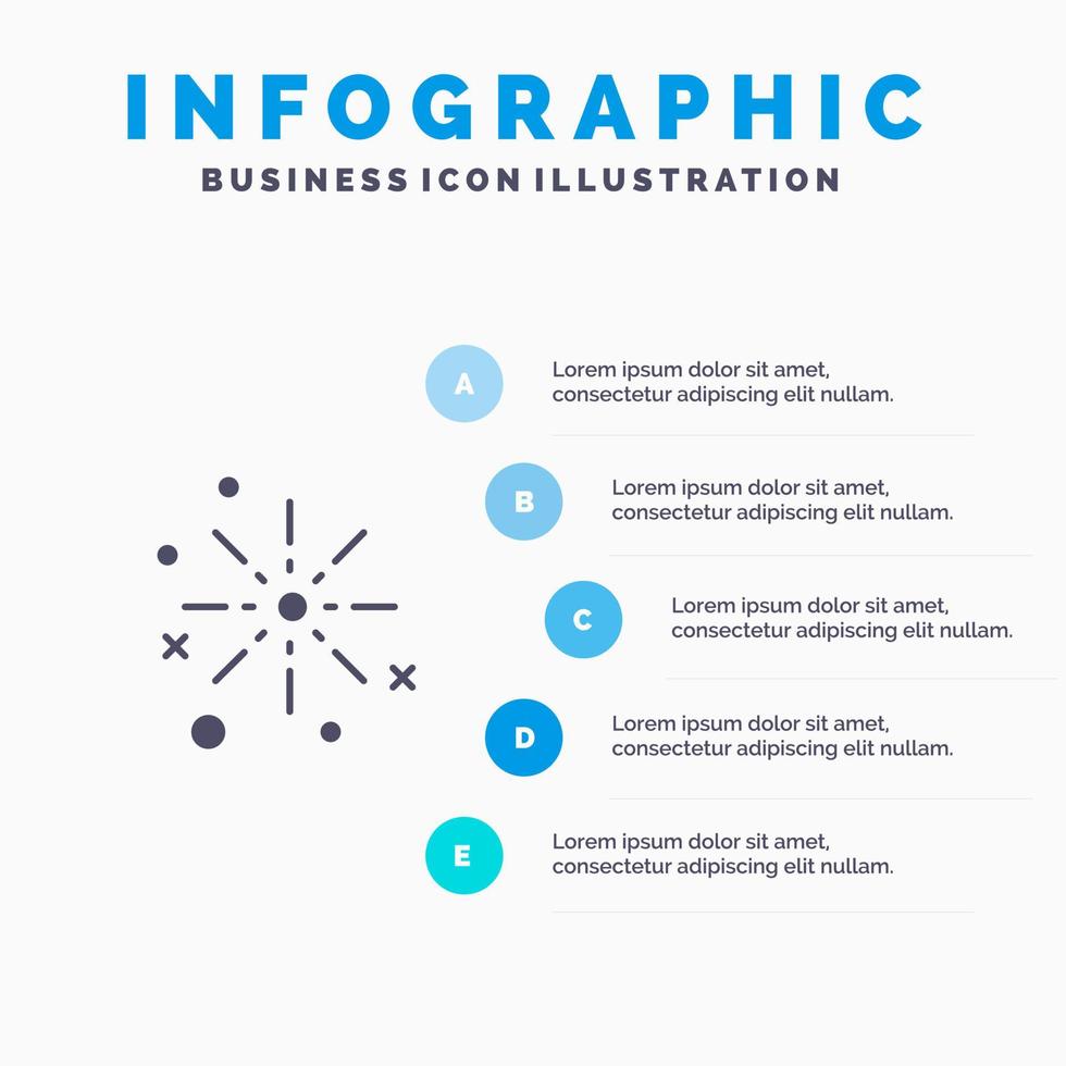 bang boom célébrer craquelins diwali festival feux d'artifice solide icône infographie 5 étapes présentation fond vecteur