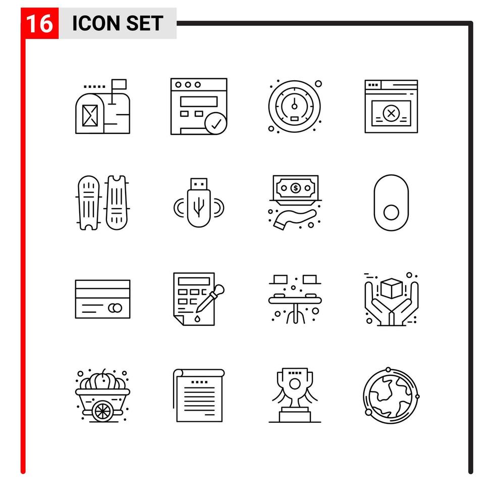 16 icônes générales pour la conception de sites Web d'impression et d'applications mobiles 16 symboles de contour signes isolés sur fond blanc 16 pack d'icônes fond de vecteur d'icône noire créative