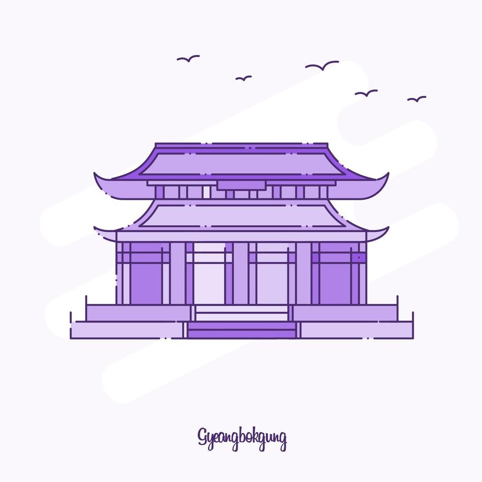 gyeangbokgung point de repère illustration vectorielle ligne pointillée violette vecteur