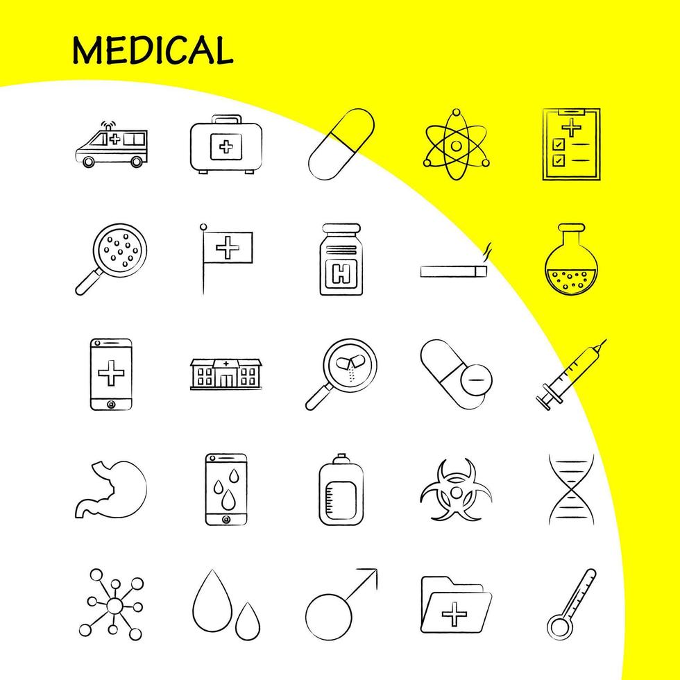 santé icônes dessinées à la main pour infographie kit uxui mobile et conception d'impression comprennent seringue médecine médicale hôpital stéthoscope médecine médicale médecin eps 10 vecteur