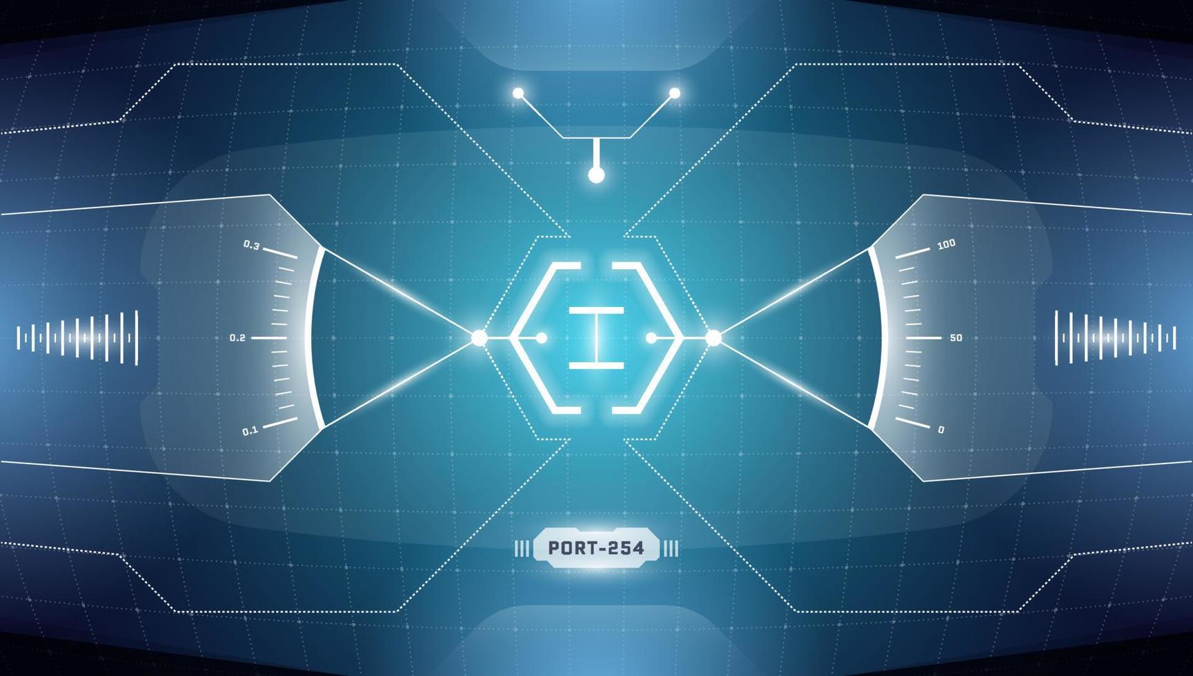 cible d'affichage tête haute de la technologie vr hud. interface de réalité virtuelle futuriste numérique cyberpunk écran de visière hi-tech. fui gui ui panneau de tableau de bord du cockpit du vaisseau spatial. illustration vectorielle abstraite eps vecteur
