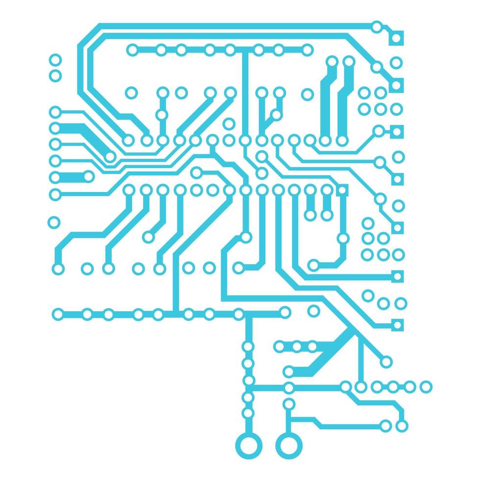 circuit imprimé bleu isolé sur blanc. lignes larges et épingles rondes aux extrémités. élément pour les conceptions techniques. vecteur eps 10.