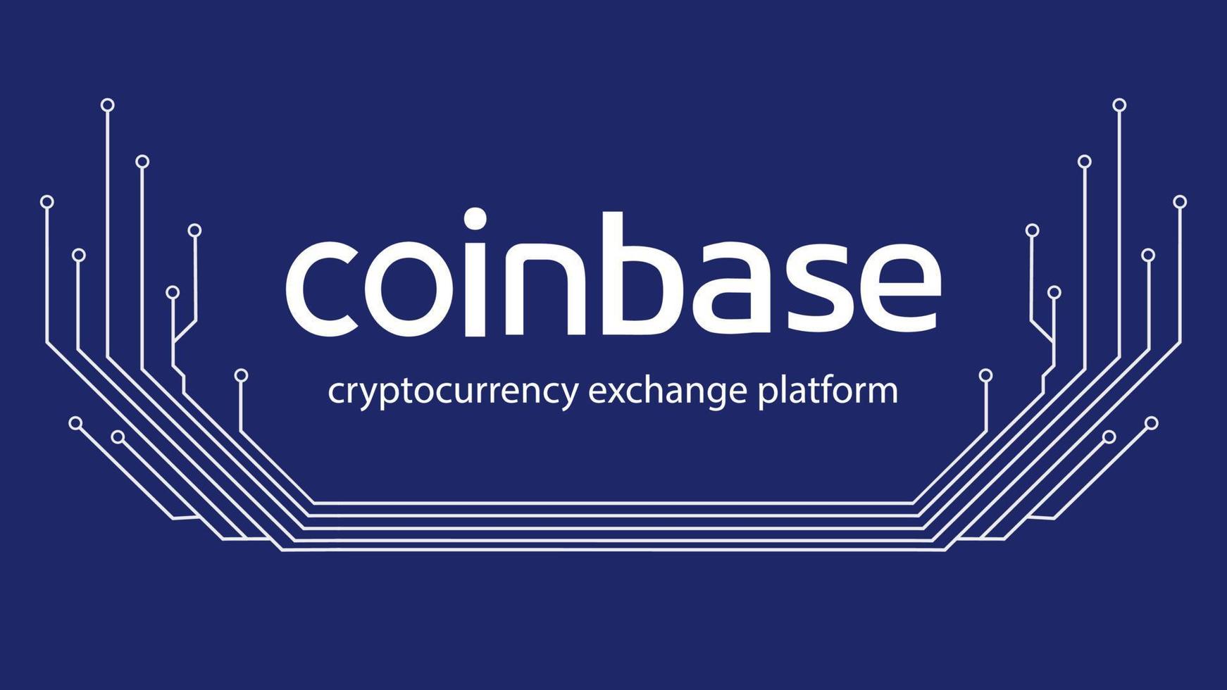 nom de la plate-forme d'échange de crypto-monnaie coinbase avec pistes pcb isolées sur bleu. élément de conception pour la bannière. illustration vectorielle. vecteur