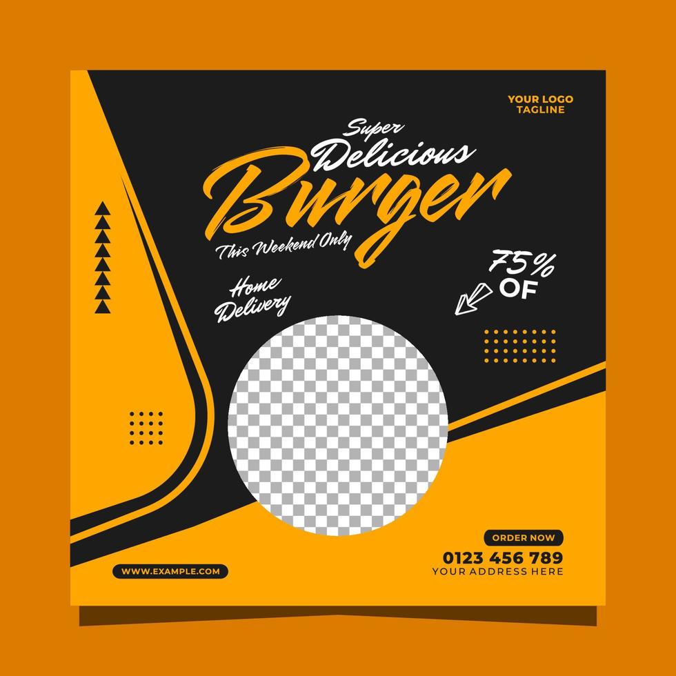 modèle de bannière carrée mobile délicieux burger pour publication sur les réseaux sociaux vecteur
