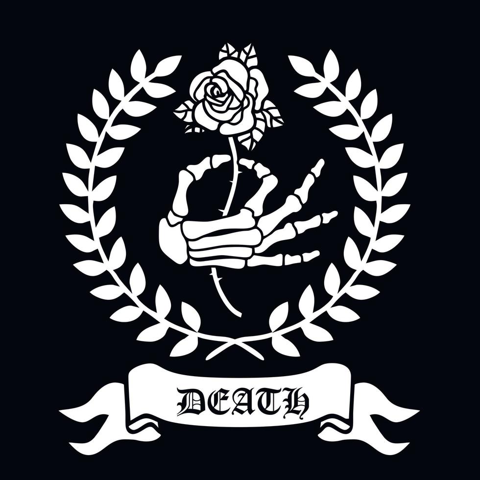 bras de squelette avec rose, t-shirts grunge vintage design vecteur