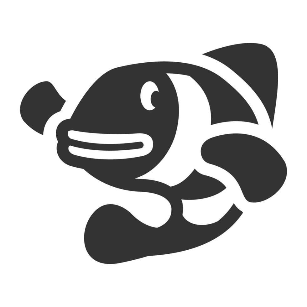 poisson clown icône noir et blanc vecteur