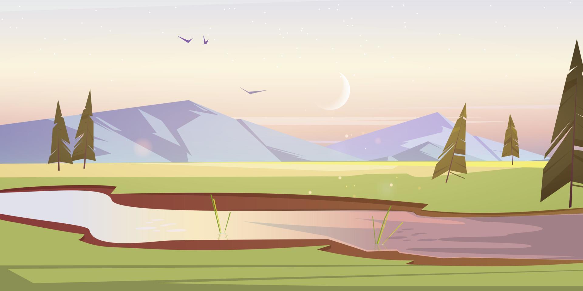 paysage de dessin animé tôt le matin, prairies vecteur