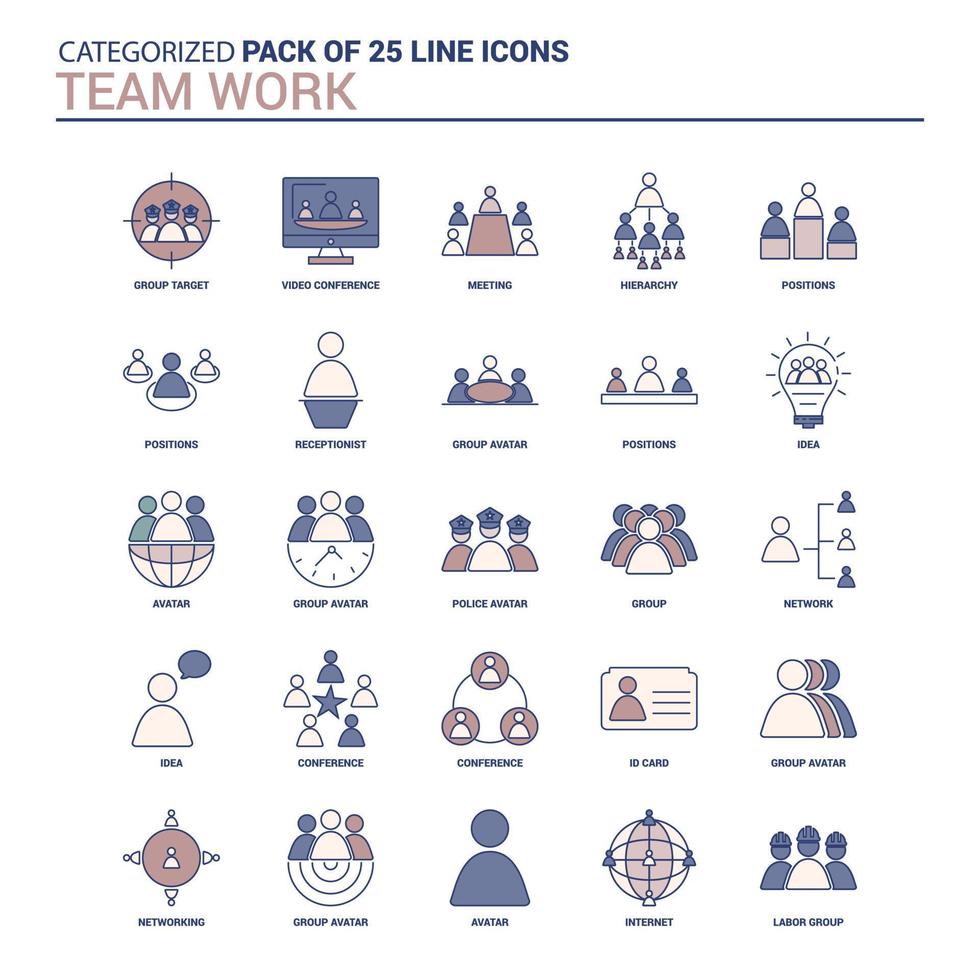 jeu d'icônes de travail d'équipe vintage 25 jeu d'icônes de ligne plate vecteur