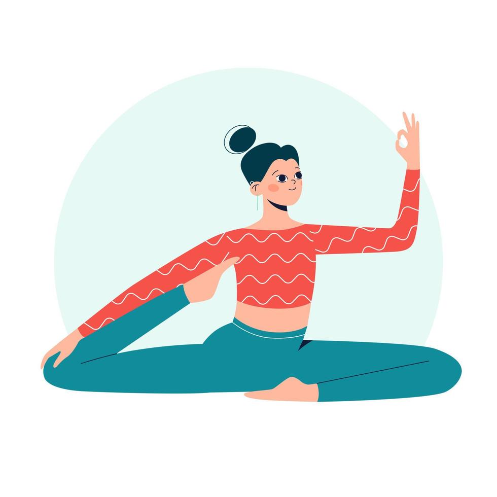 femme faisant la pose de yoga. illustration conceptuelle pour le yoga, le pilates et un mode de vie sain. illustration vectorielle plane. vecteur