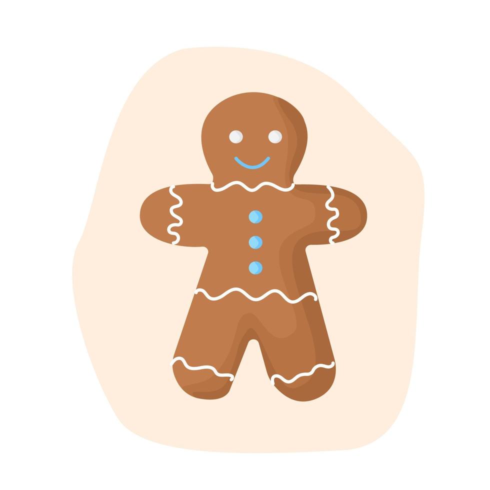 biscuits de noël homme en pain d'épice souriant. boulangerie de noël, bonhomme en pain d'épice décoré de glaçage coloré. illustration vectorielle vecteur