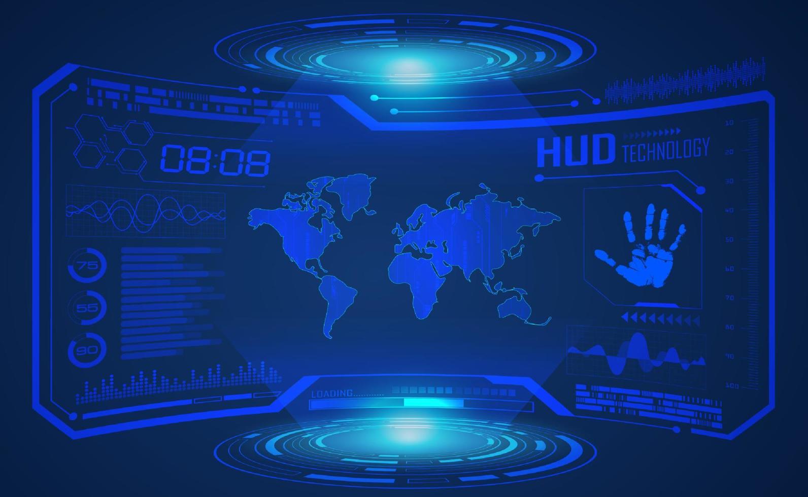 fond décran de technologie hud moderne avec carte du monde vecteur