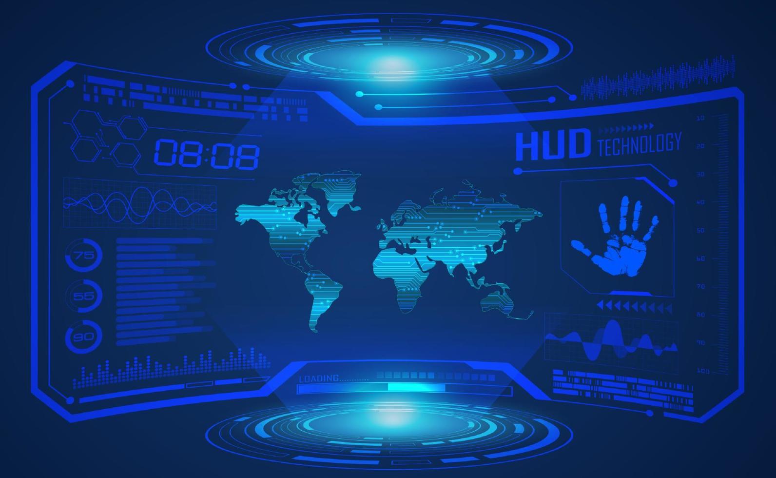 fond décran de technologie hud moderne avec carte du monde vecteur