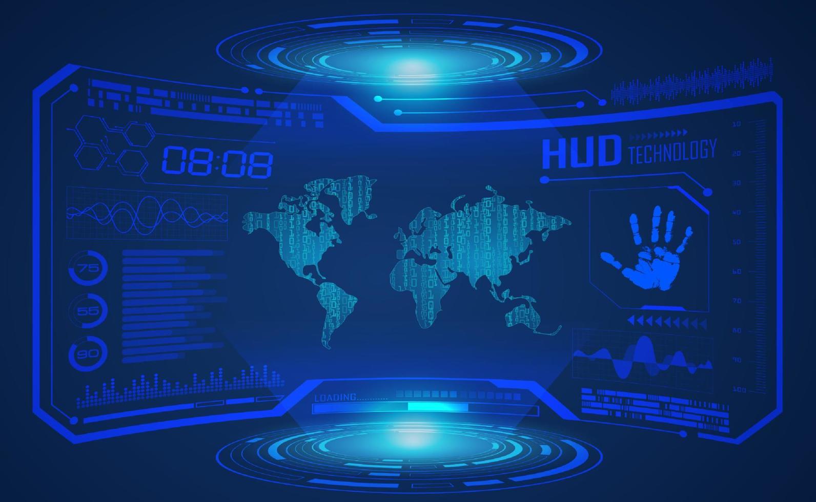 fond décran de technologie hud moderne avec carte du monde vecteur