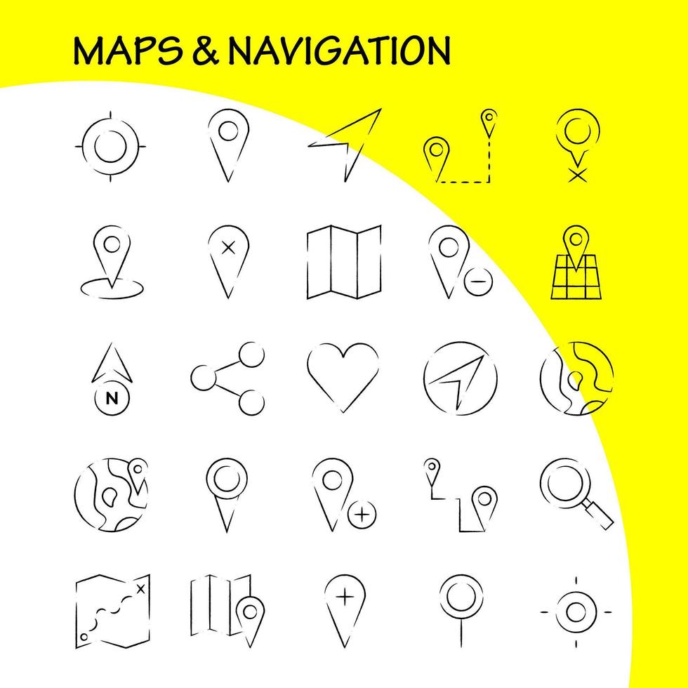 cartes et navigation pack d'icônes dessinées à la main pour les concepteurs et les développeurs icônes de gps supprimer carte cartes navigation boussole gps titre vecteur