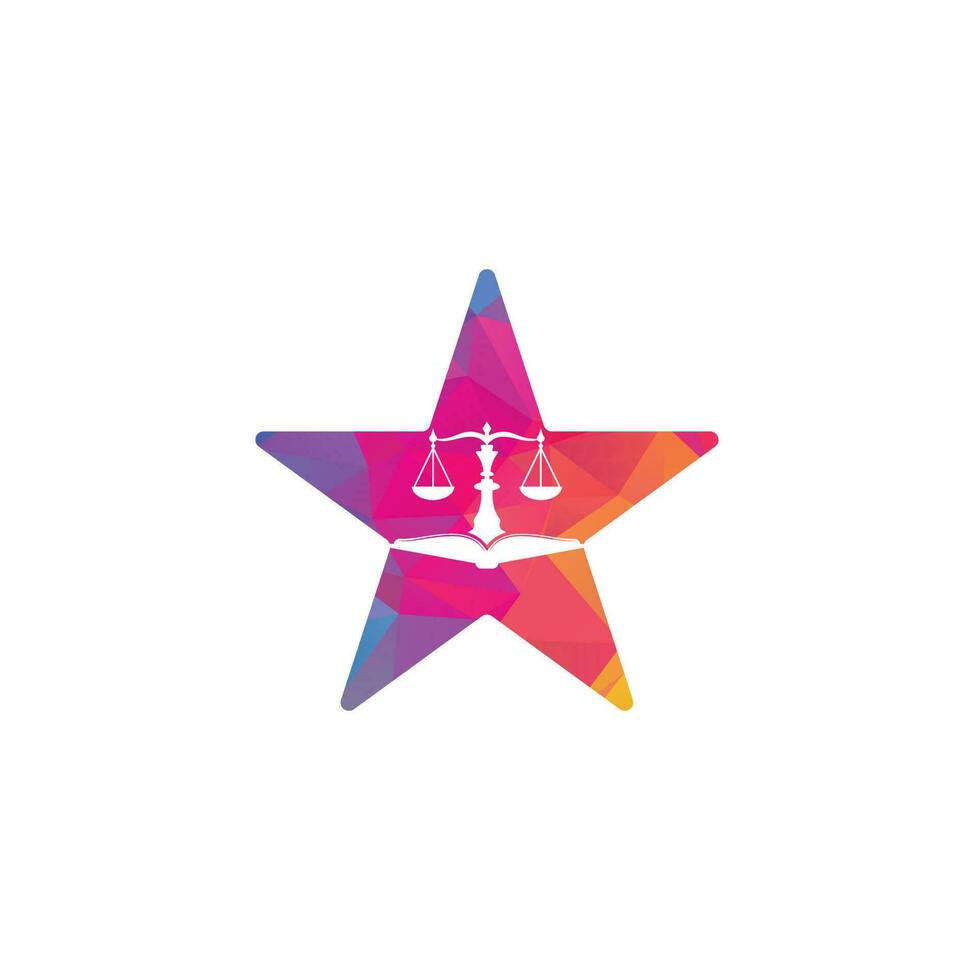 création de logo de concept de forme d'étoile d'éducation juridique. balance vectorielle et combinaison de logo de livre ouvert. vecteur
