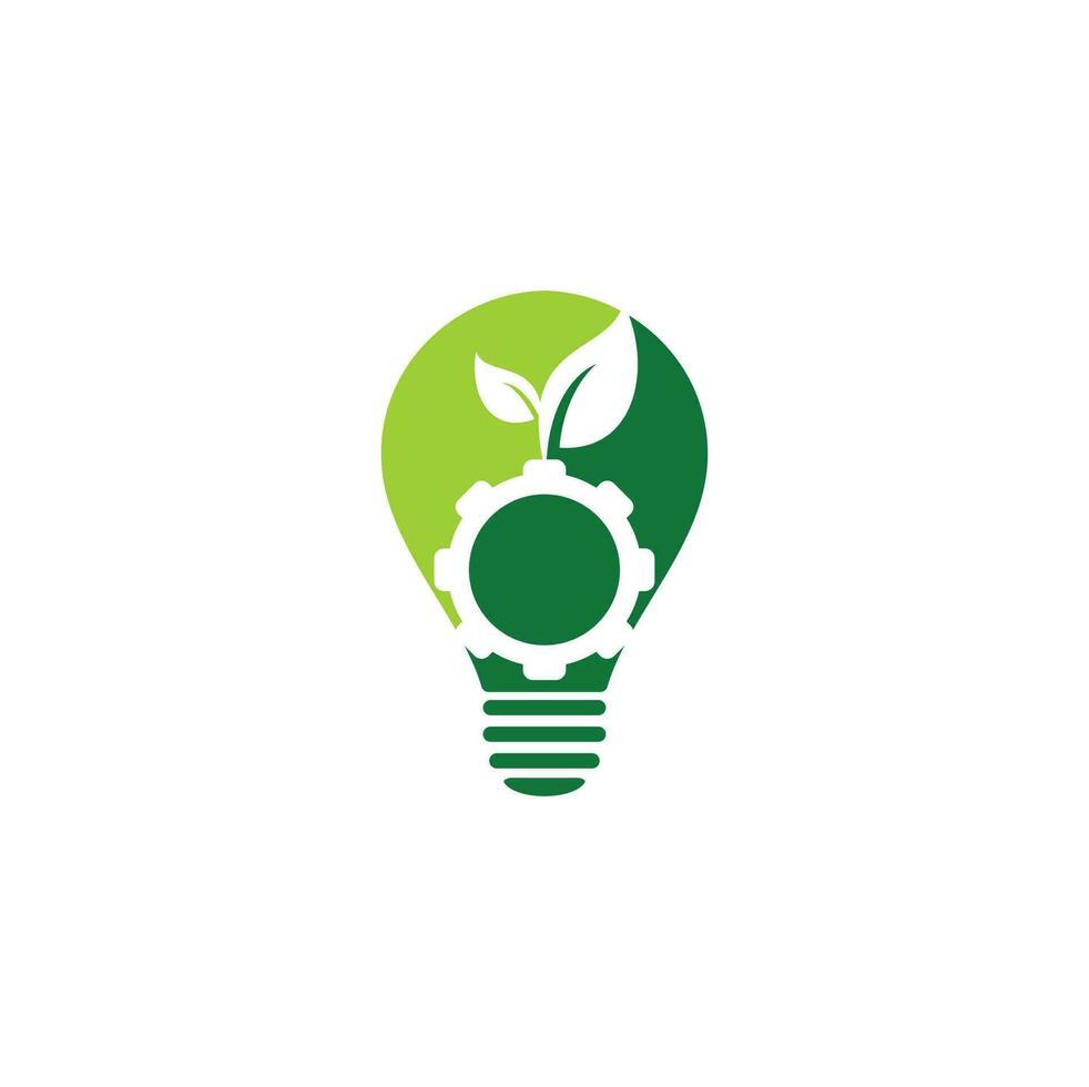 conception de logo vectoriel de concept de forme d'ampoule de feuille d'engrenage. éco-énergie verte, technologie et industrie.