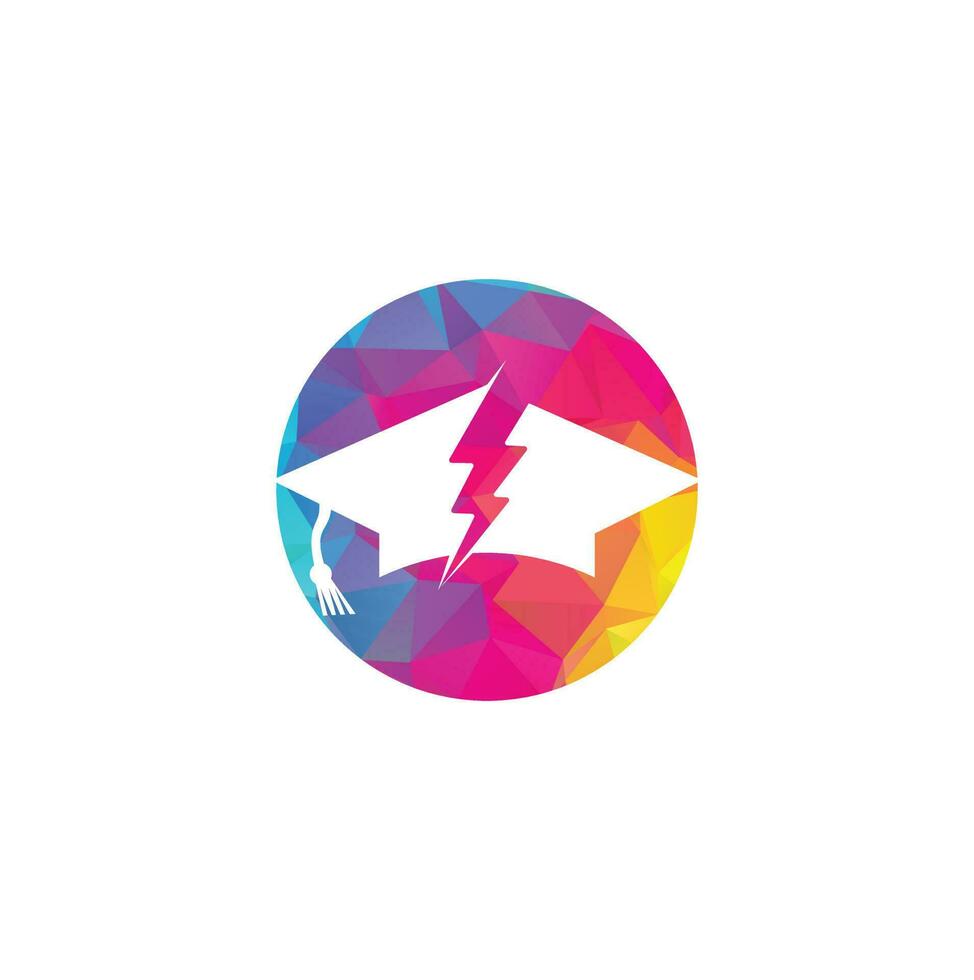 modèle de logo vectoriel de casquette d'éducation flash. icône de symbole tonnerre et chapeau.